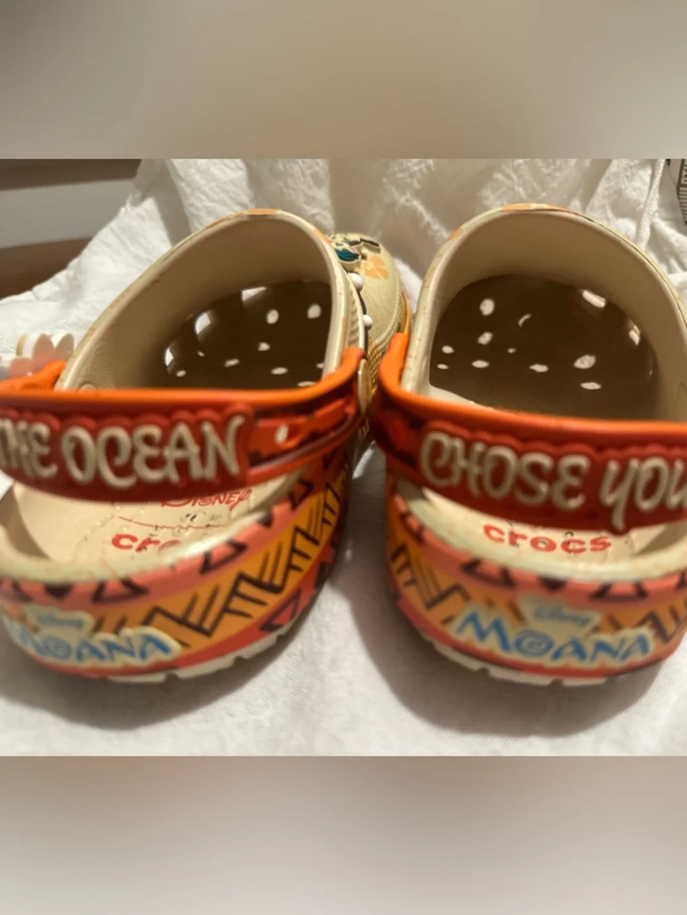 CROCS Kids Beige and Orange Moana Jibbitz Clog Shoes